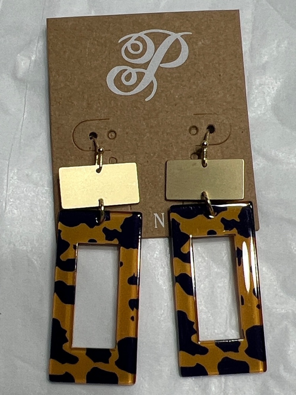 Plunder Gold Top Leopard Rectangle Drop Earrings New